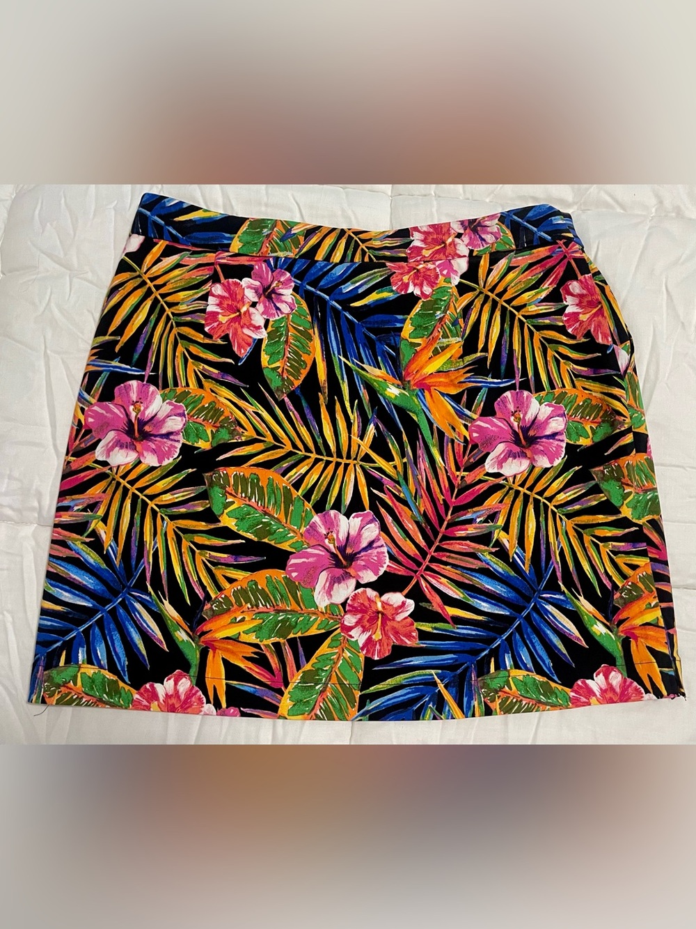 Rafaella Tropical Floral Black Multi-Color Skirt Size XL Stretchy waist band New